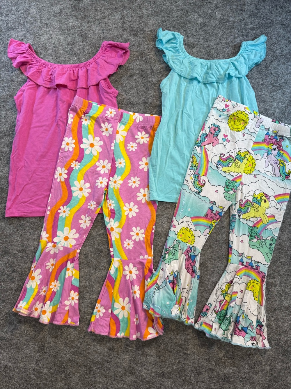 Bums & Roses Boho My Little Pony Ruffle Top BAMBOO Bell-Bottom Set- 2 PC